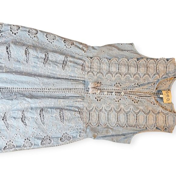Sea New York Embroidered Sleeveless Midi Dress Pale Blue Grey Size 2 - Picture 5 of 16